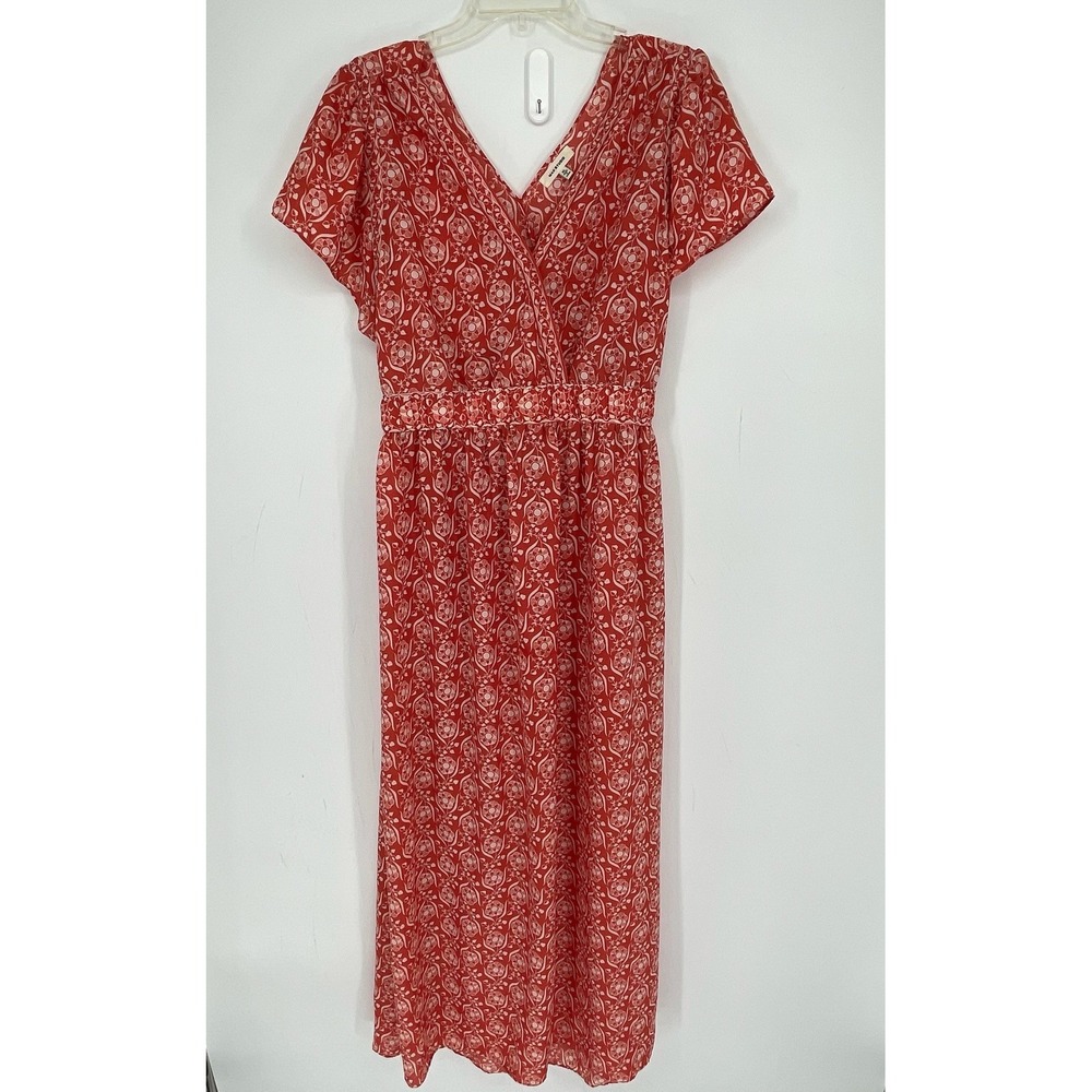 Max Studio Women's Red Floral Cutout-Back Faux Wrap Boho Maxi Dress Size XL